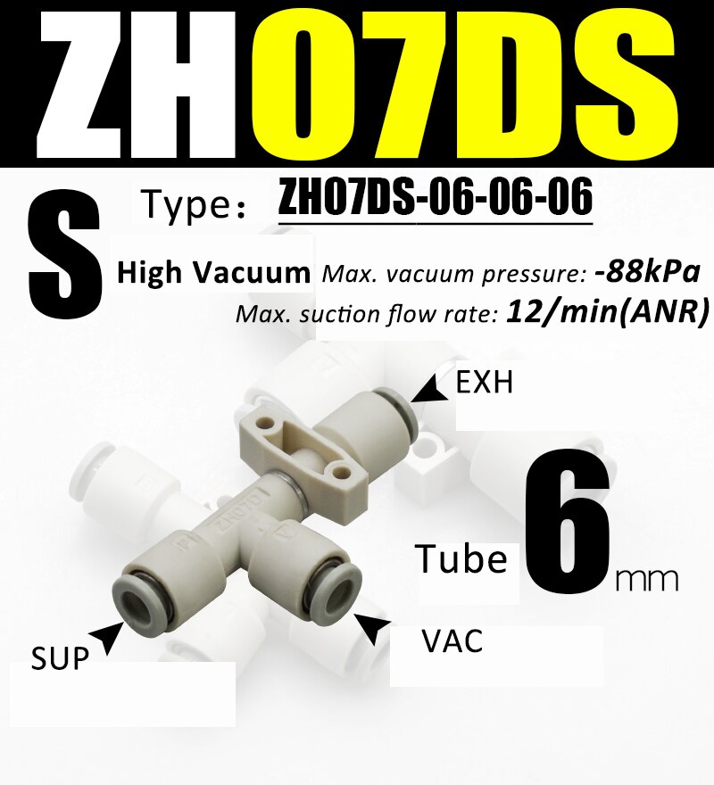 ZH Vacuum pneumatic ejector ZH05DL-06-06-06 pneumatic vacuum generator negative pressure vacuum connector ZH05/07/10/13 DL DS: ZH07DS-06-06-06