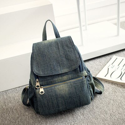 Student Schooltas Travel Knapzak Rugzak Mochila Blauw Casual Denim Vrouwen Rugzak Grote Capaciteit Canvas Jeans: Navy blue