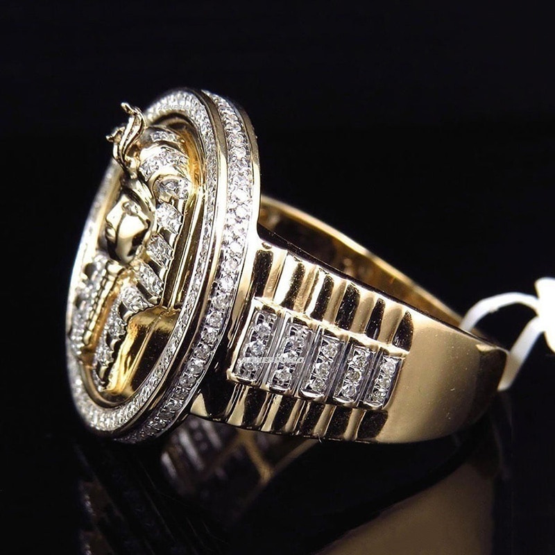 Fdlk klassisk vintage konge af egypten ring trendy luksus mandlige guld dobbelt farve ring tilbehør smykker til mænd bedste