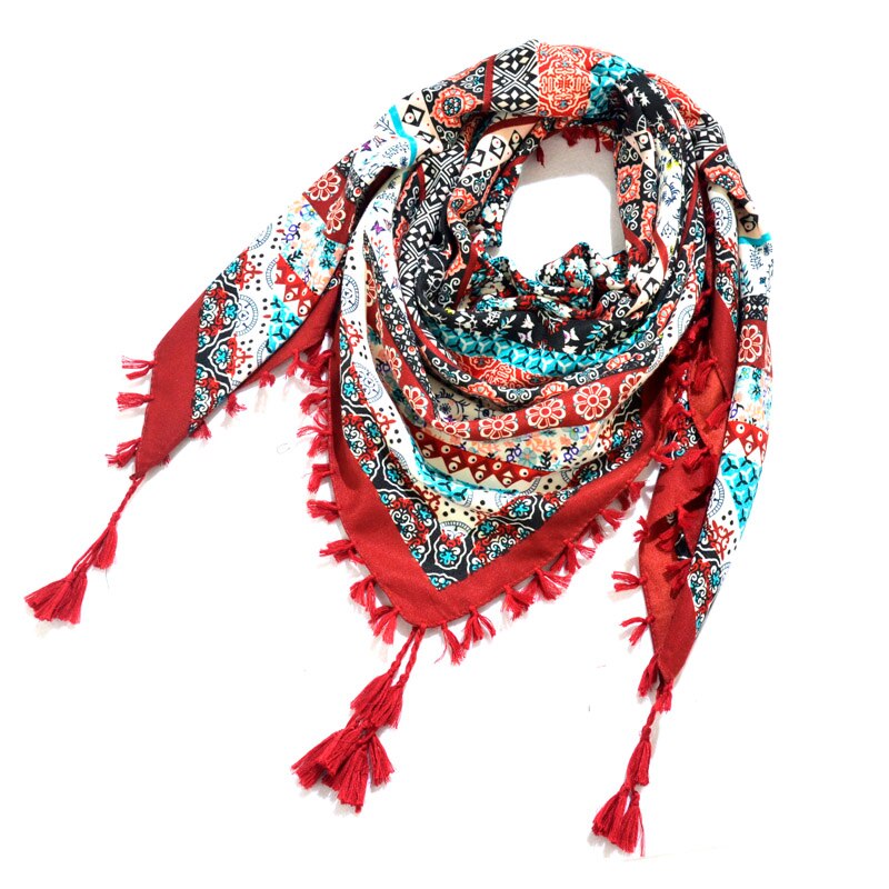 Sjaal Vrouwen Winter Bohemian Vierkante Zakdoek Sjaal Wrap Retro Patroon Kwastje Vrouwelijke Sjaal Grote 115Cm Katoen Foulard Bloemen: 1
