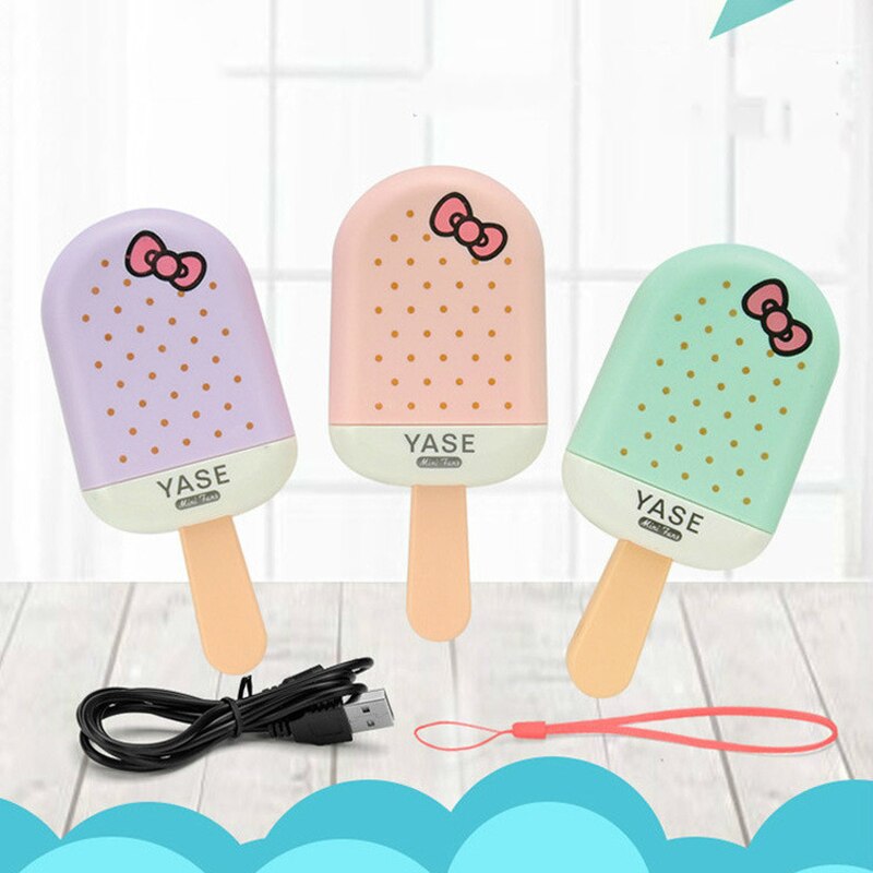 Mini Handheld Ice Cream Charging Portable Popsicle Fan Student Cartoon Small Fan Outdoor Handheld Fan