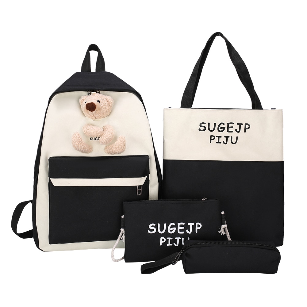 Vintage ▾ Borse per Studenti Regali Di Compleanno 4 pz/impostato Donne Scuola Zaini Adolescenti Ragazze Libro Borsa di Tela cartella Mochila 2020 Nuovo: nero