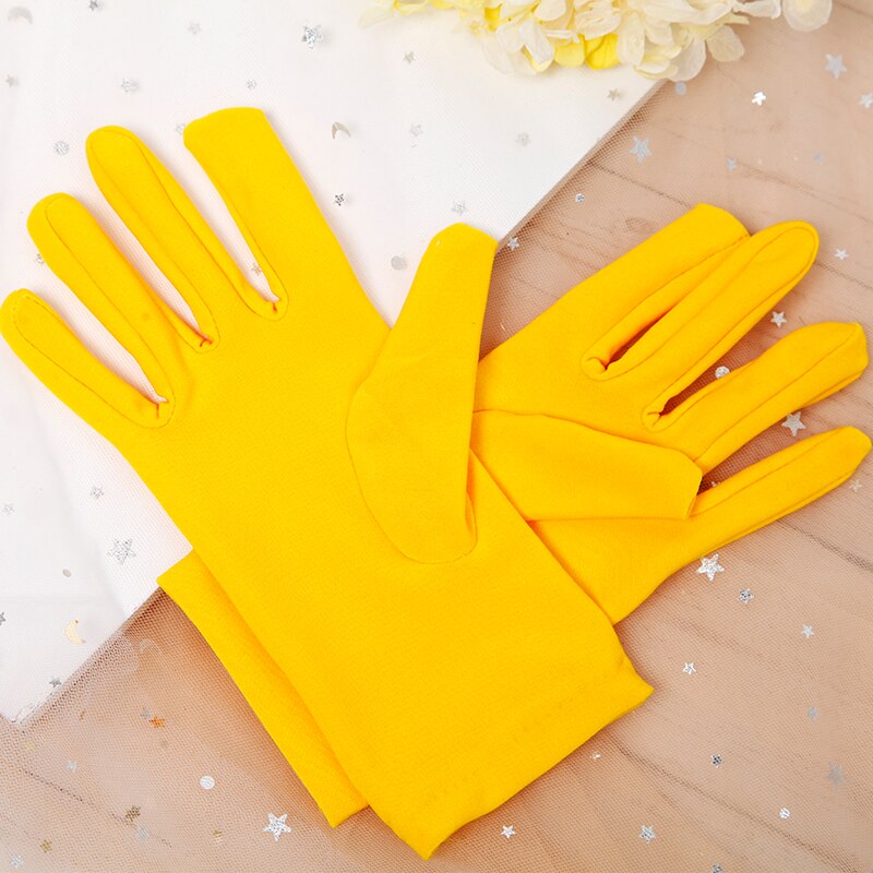 Lady Short Green/Pink/Lt.Blue Spandex Gloves Women Guantes Wrist Length Yellow Bridal Gloves Party Wedding Accessoires Mariage: yellow