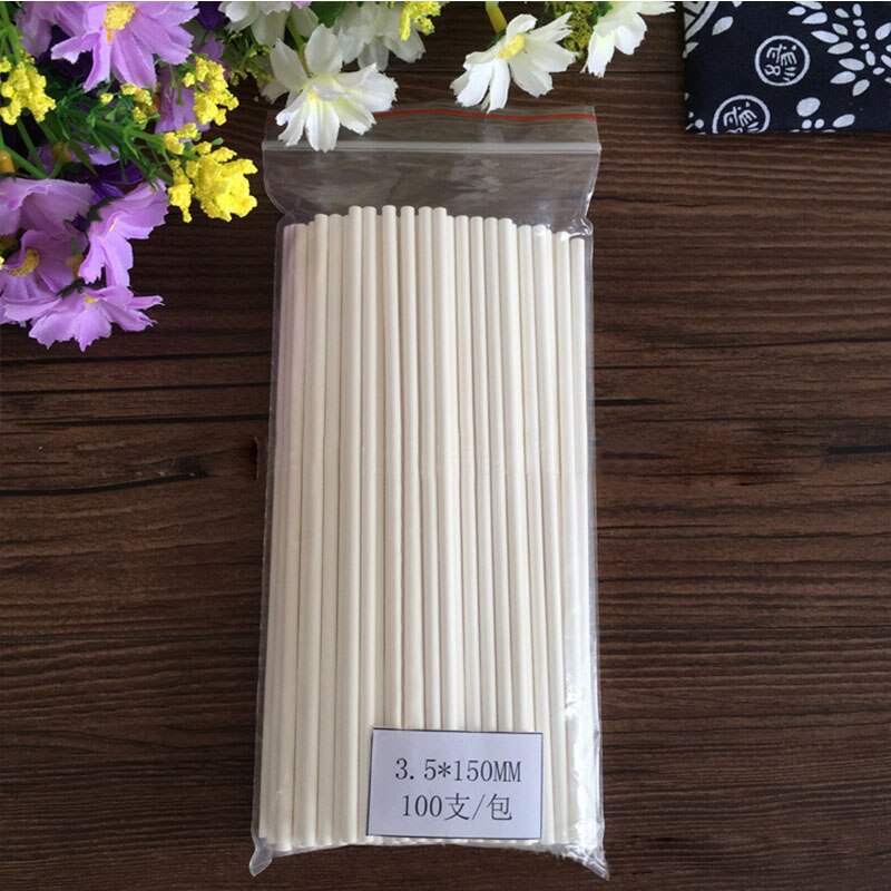 100 unids/set dulces tonto palos de papel de grado palo de piruleta Chocolate caramelo azúcar artes blanco DIY herramienta de molde 3 tamaños: 3.5x150mm