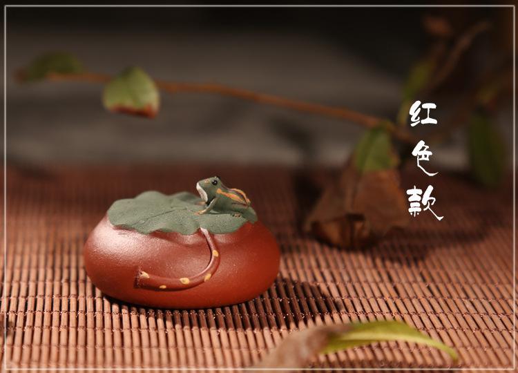 Yixing – théière en argile pour animal de compagnie, jeu de thé, feuille de Lotus, grenouille, décoration: red