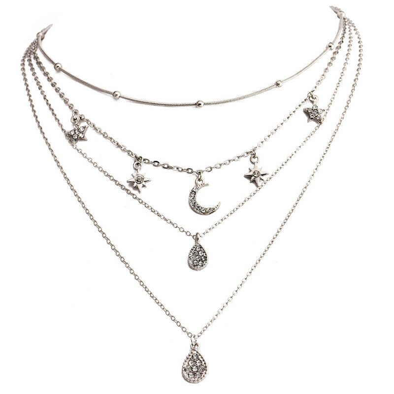 Popolare Europeo e Americano di Moda delle Nuove donne Completa Star Multipiano Collana Star A Strati Della Collana Catena Della Clavicola: Silver M