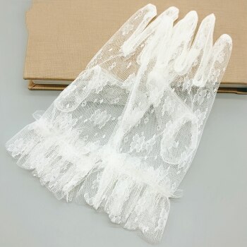 Guantes de encaje de color blanco/encaje de color marfil para mujer, longitud de la muñeca, para boda, dedo corto, accesorios de boda, guantes para de graduación, guantes para juegos de disfraces: Marfíl