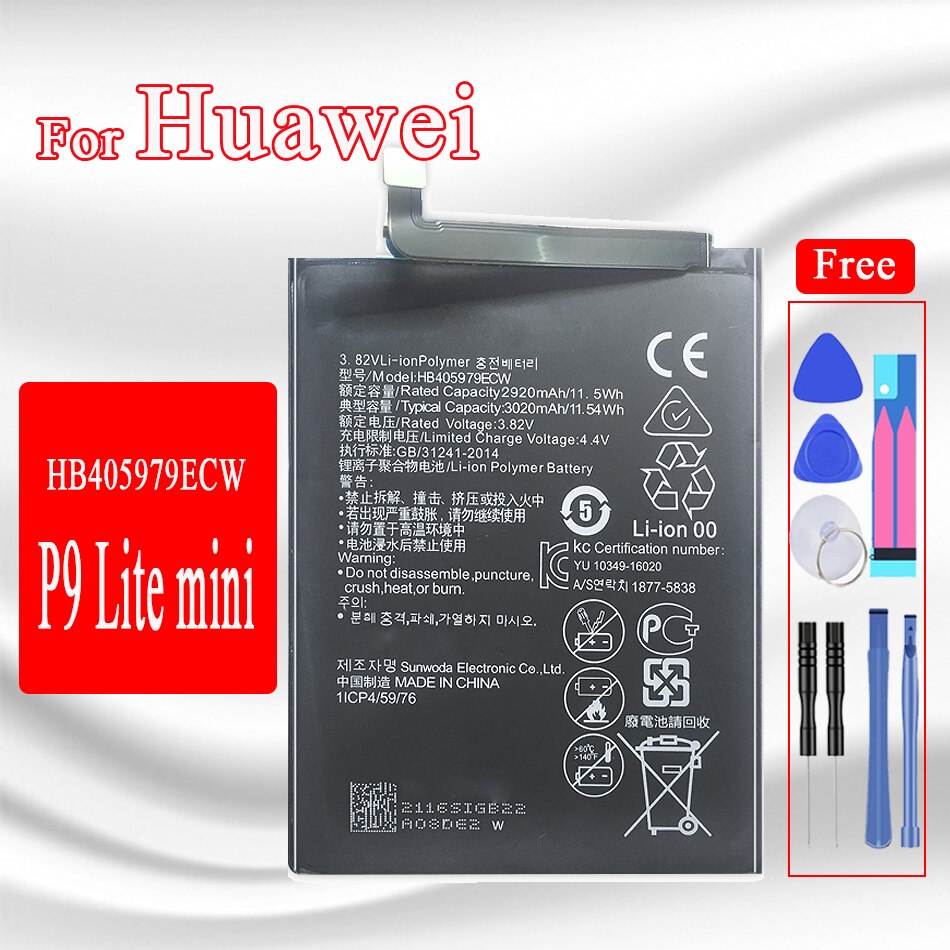 HB356687ECW HB366481ECW batería para Huawei P7 P8 P9 P10 P20 P30 Lite P10 P20 más P20 P30 Pro P9 Lite mini batería + herramientas: P9 Lite mini