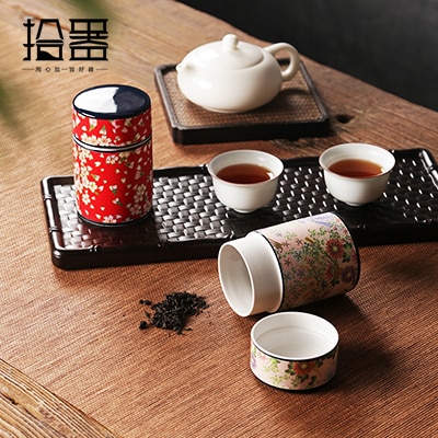 Japanse Sticker Kung Fu Thee Caddy Aardewerk Bus Container Keramische Caddies Voor Puer Matcha Groene Thee Opslag Kisten Thee Doos