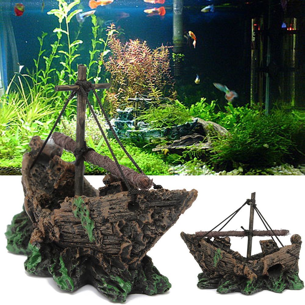 Hars Aquarium Ornament Wreck Gezonken Landschap Zeilboot Cave Vis Spelen Speelgoed Aquarium Decoratie Aquarium Accessoires