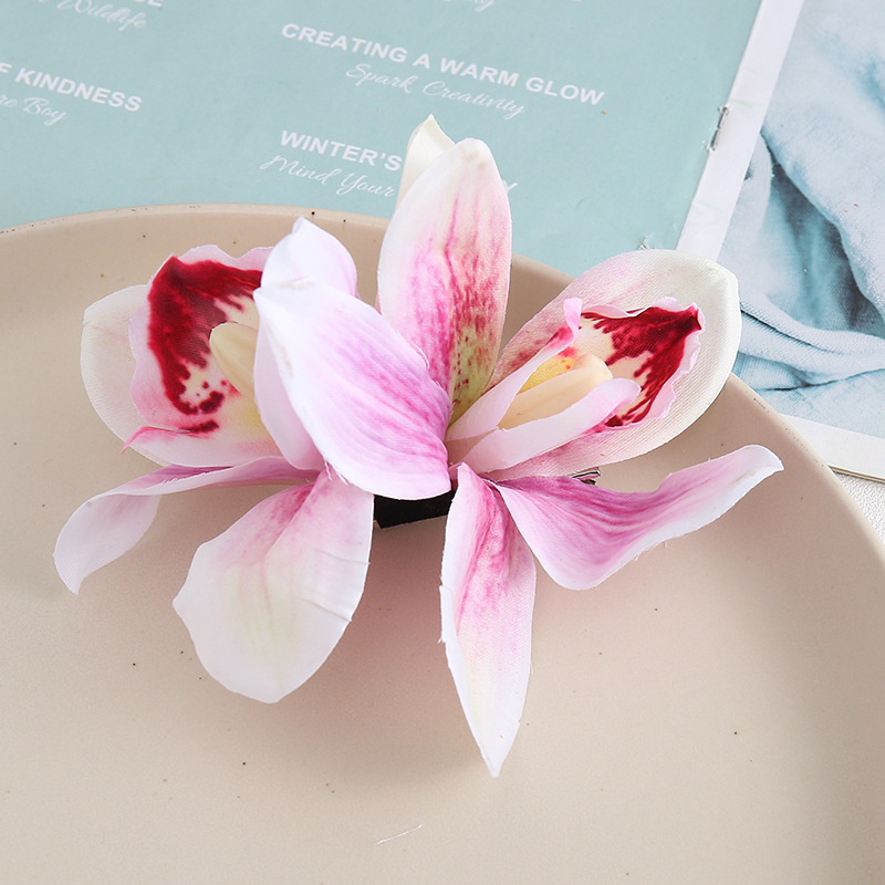 Free Women Summer Bohemia Beach Thai Lily Orchid Flower Hair Clip Bridal Wedding Headwear Ornaments Accessories: Light purple