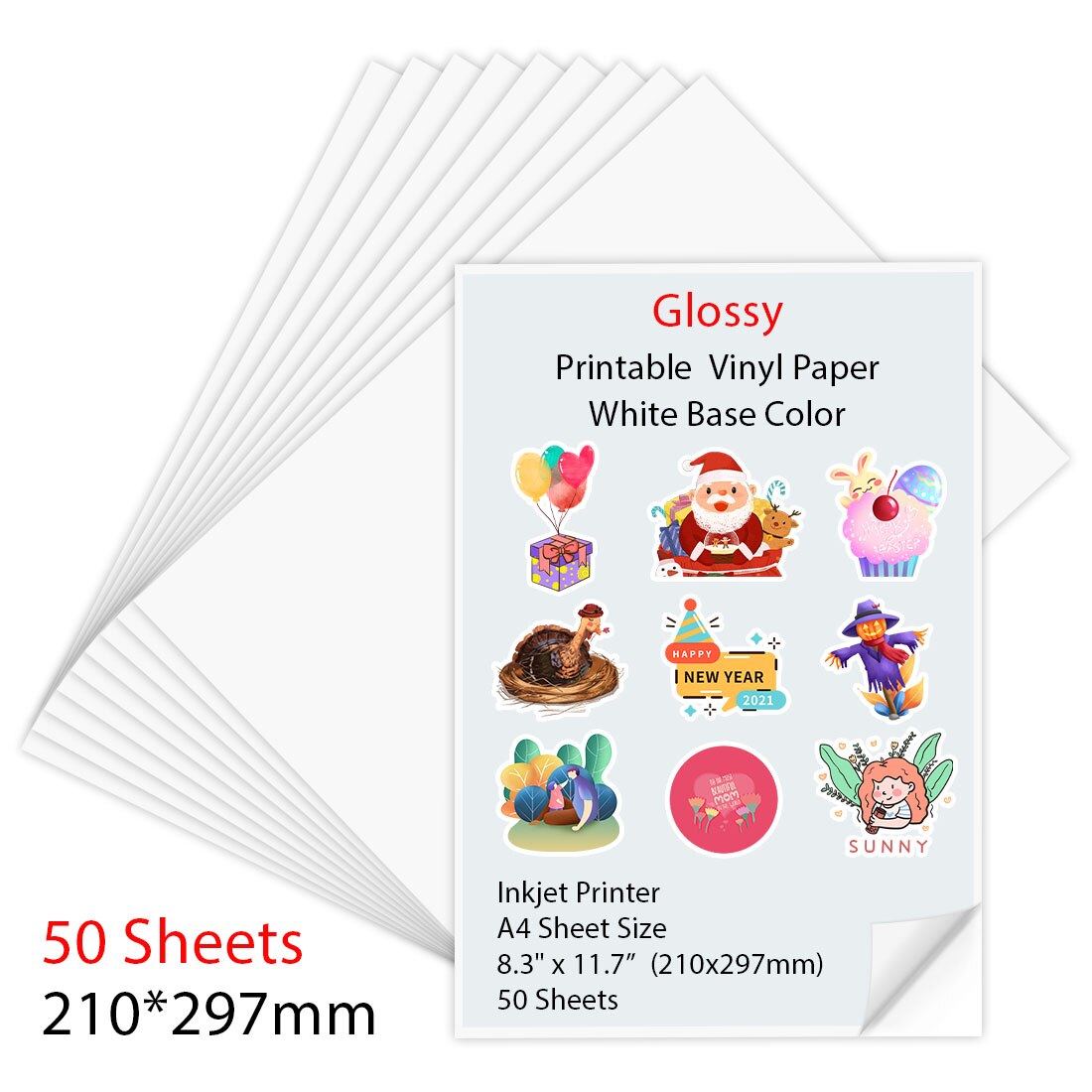 50Sheets Glossy Printable Vinyl Sticker Paper A4 (210*297m) Copy Paper Inkjet Printer Paper for Inkjet printer DIY for Kids: Default Title