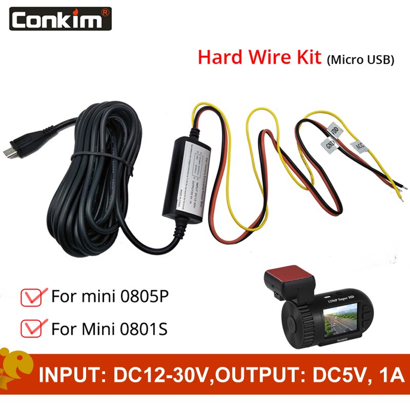 Conkim Auto Dvr Harde Draad Kit Micro Usb DC12V Om 5V Power Converter Hardwire Charger Voor Dvr Mini 0805P/0801 S Parking Guard Wire