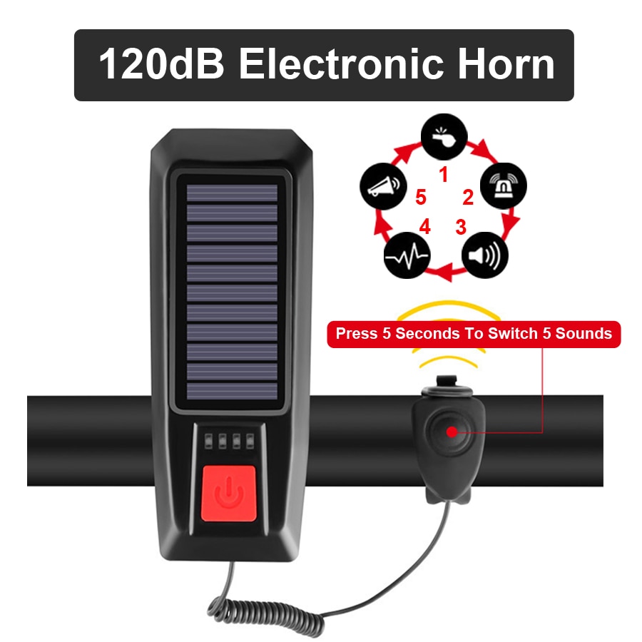 NEWBOLER 350 Lumen Solar Fahrrad Licht Vorne USB Aufladbare LED Fahrrad Lichter Glocke Wasserdicht Radfahren Lampe Scheinwerfer Rücklicht Set