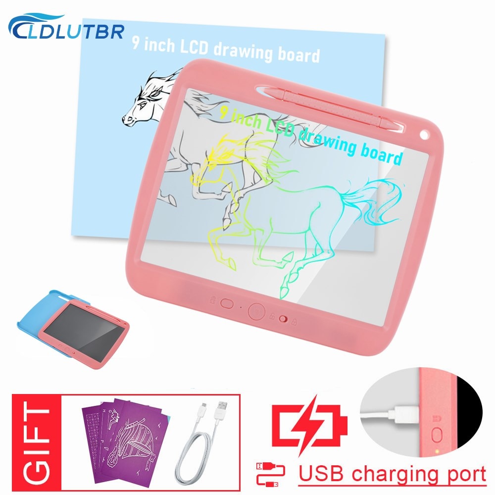 9 inch rechargeable drawing tablet colorful LCD writing tablet smart Digital Tablets for Kids drawing table with Copy Card