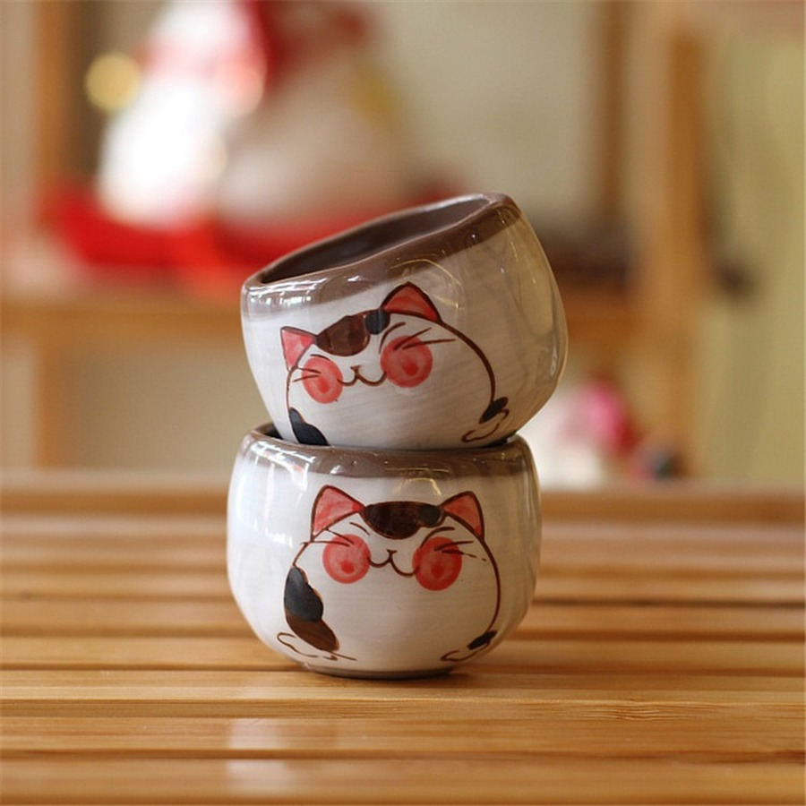 Japanese Style Hand Painted Cute Cat Teapot Ceramic Household Teacup Porcelain Office Kettle Kung Fu Drinkware Tea Set: 2-PCS