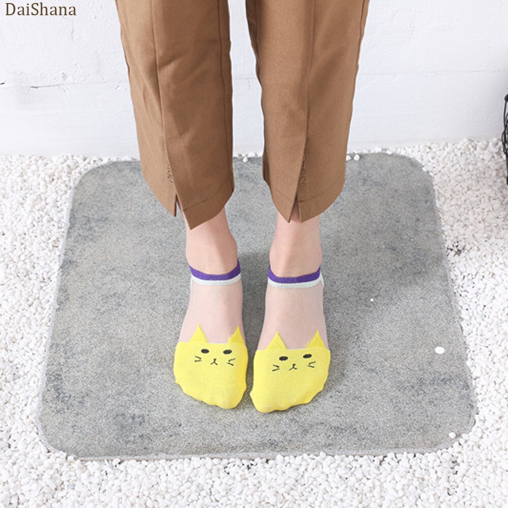 5 pares de verão dos desenhos animados meias de gato bonito animal meias femininas engraçado invisível meias femininas algodão transparente barco dropship