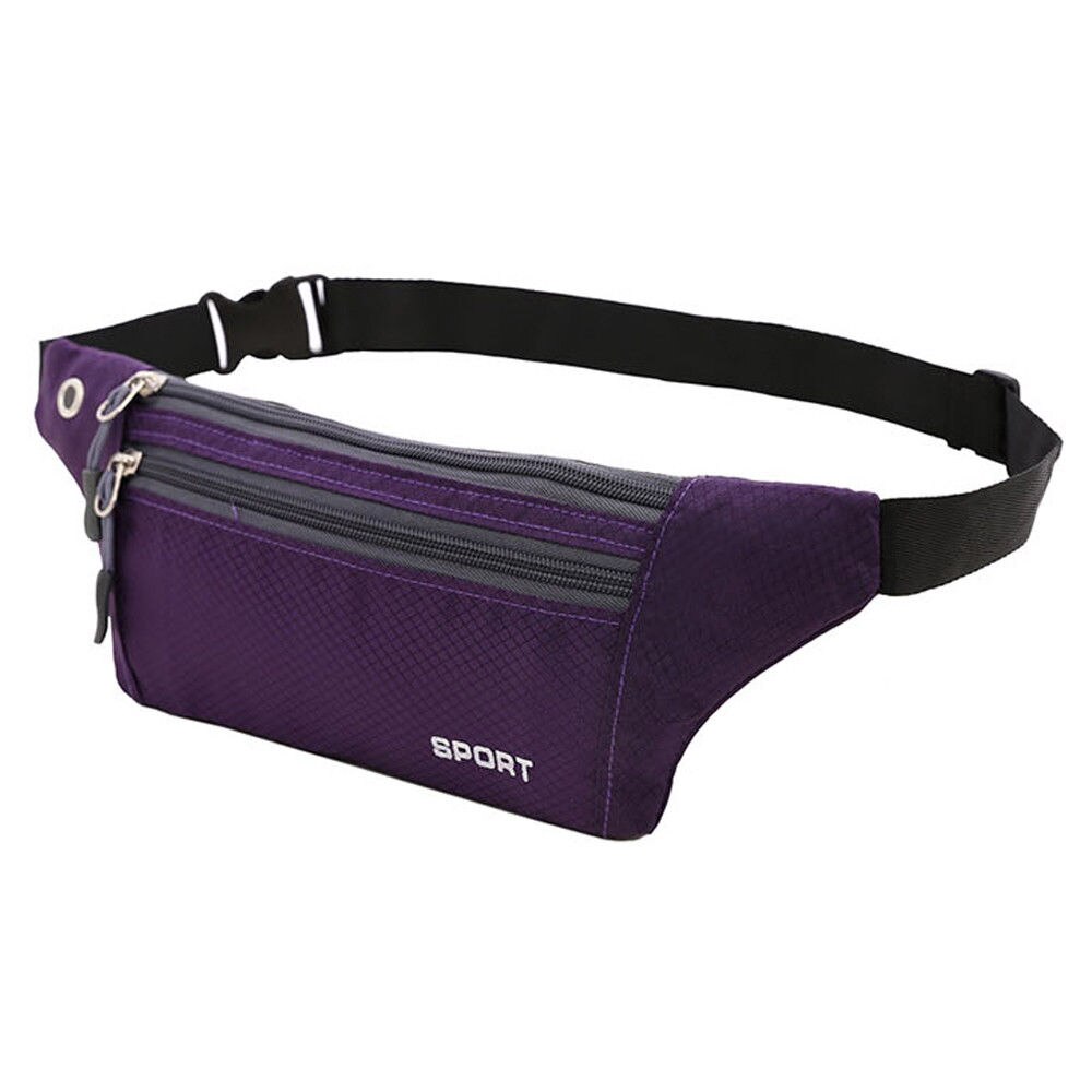 Men Women Waist Fanny Pack Belt Bag Phone Pouch Travel Sport Hip Purse Wallet Waist Packs Zip Bags: Purple 