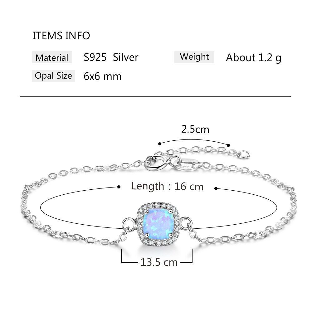 Jewelora 925 Sterling Zilveren Vierkante Gemaakt Blue Opal Armbanden Met Zirconia Chain Armbanden En Armbanden Voor Vrouwen