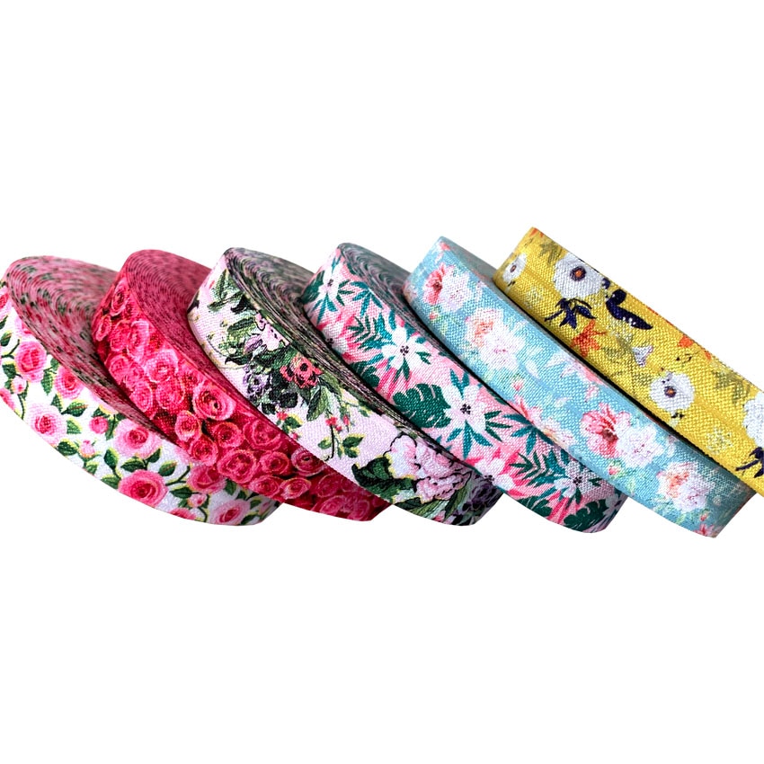 5 yards 16mm søte blomster bladfold over elastiske bånd baby pannebånd jenter hårbånd hår tilbehør håndverksutstyr