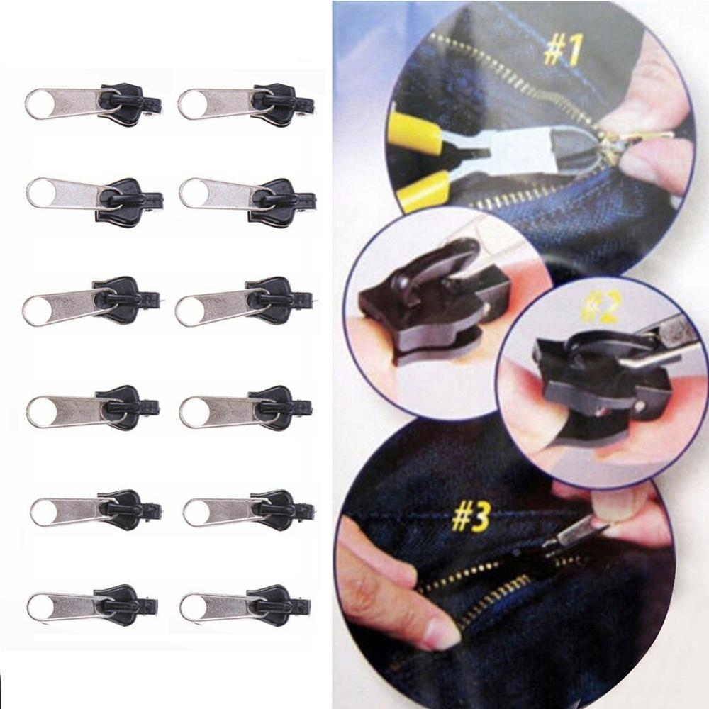 12PCS/Set Zip Sliders Universal Instant Fix Repair Replacement Teeth Zip Slider Kit Rescue C7B1
