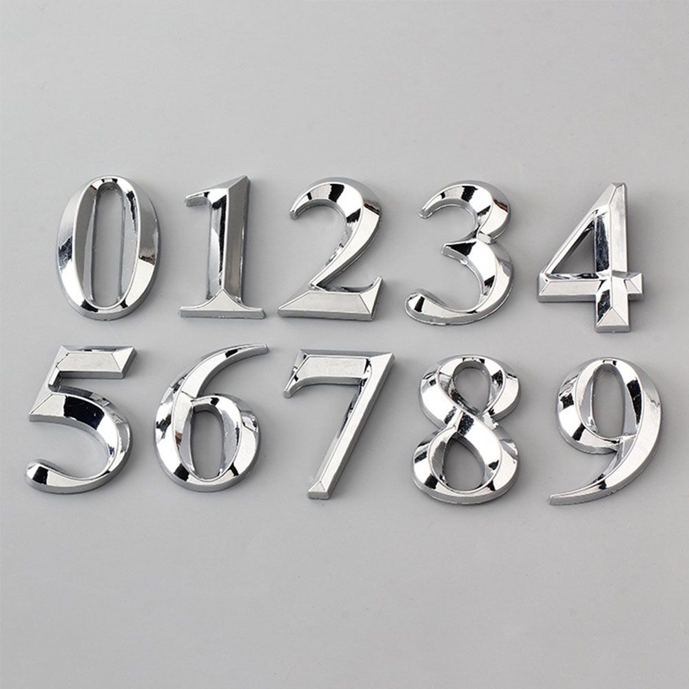 House Number Stickers 3D Self Adhesive Door Plate Sign Digits Apartment Hotel Office Door Address ABS Plastic Label 5cm Silver