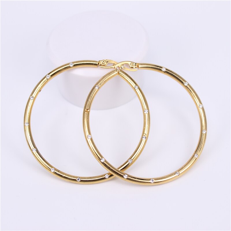 MGUB Diameter 35MM-55MM Big crystal Hoop Earrings Gold Color Stainless Steel Jewelry Circle Round Earrings For Women LH501: Diameter 55MM