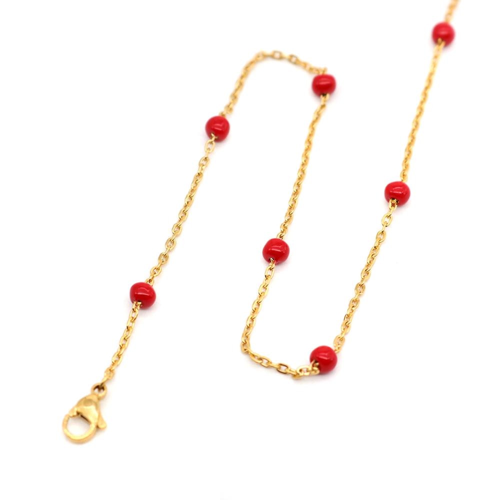 Edelstahl Link Kette Halskette Acryl Perle Gold Mehrfarbig Halsketten Frauen Männer Schmuck 50cm Lange, 1 PC