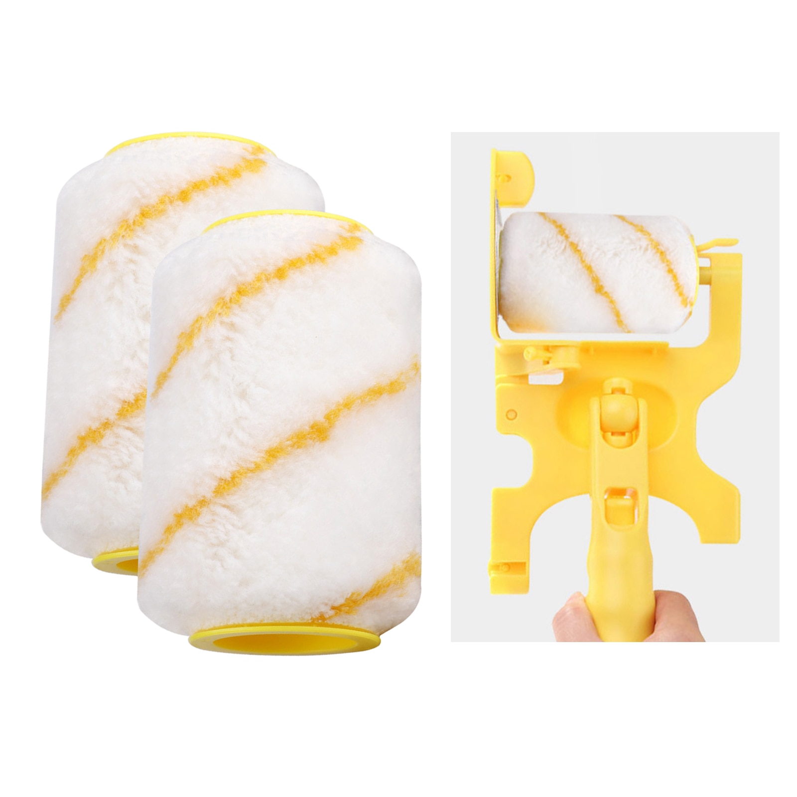 Set of 2 Multi-function Portable Paint Edger Roller Brush Painting Wall Ceilings Furniture Decorative Cotton Fiber Brush
