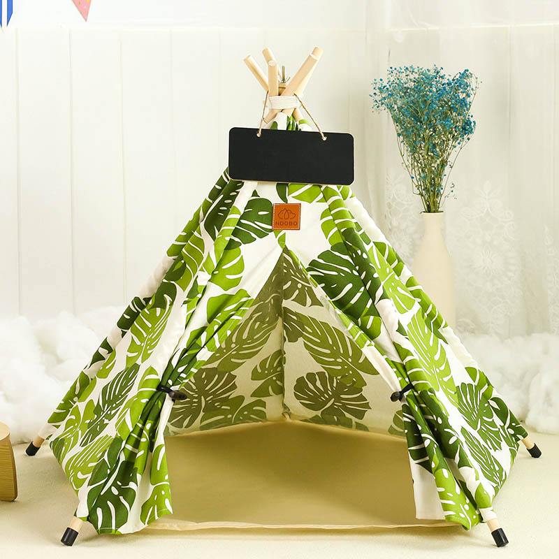 Hund Tipi, Katze Zelt Tipi mit dicken Kissen Tafel, wasch Bar Haustier Tipi mit grünen Blättern aufbringen Hunde bett Katze Zelt Haus