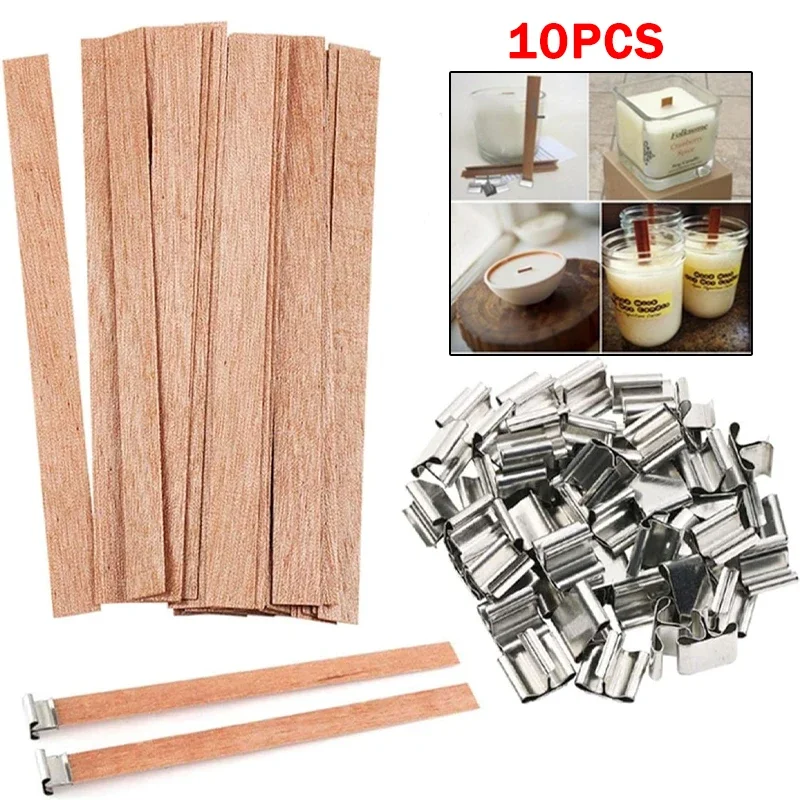 Mechas de velas de madera, vela plana, soporte de hierro de madera, núcleos de velas con soporte de Base para manualidades hechas a mano: Blanco / 2 unids