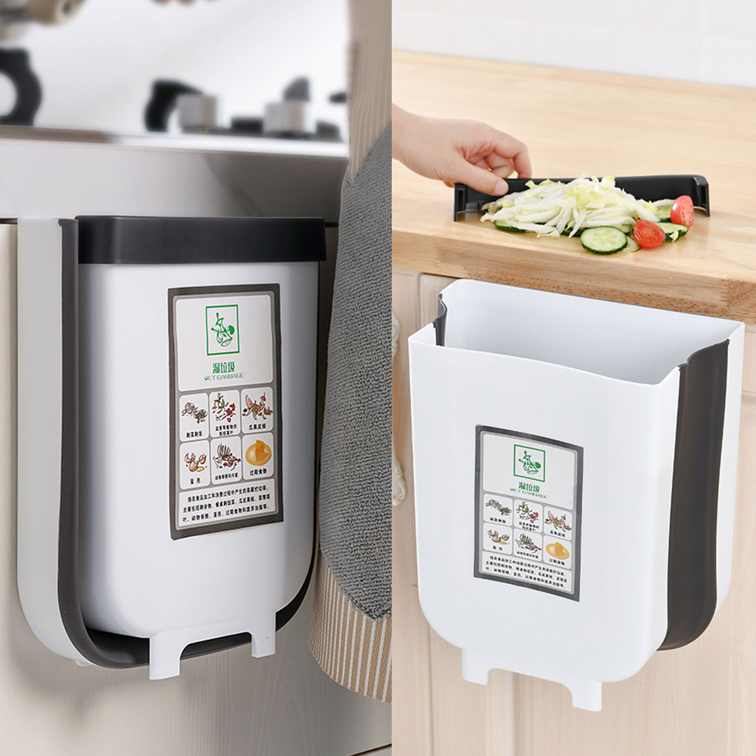 Foldable Kitchen Hanging Trash Can Folding Waste Bin Wall Mounted Trashcan Portable Trash for Bathroom Toilet Waste Storage