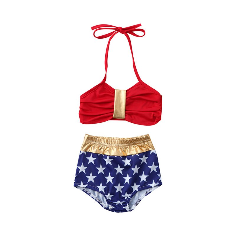 Baby Girl Swimwear Kid Bikini Two-Piece Swimsuit Halter Bathing Suit Independence Day Outfit Beachwear Swimming Costume