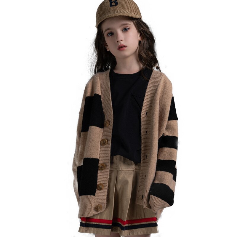 Cárdigan para niñas, suéteres para otoño, ropa para niños, atuendos para niños, abrigo cálido suave de invierno, suéter de punto para niños a rayas