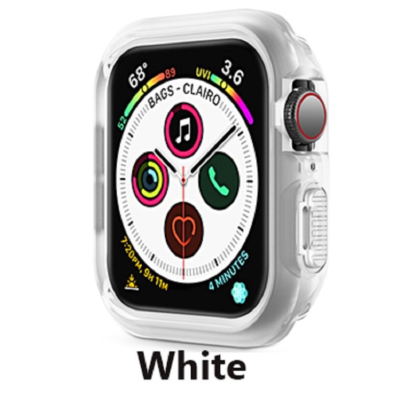 Gummicover til apple watch 3 2 1 fuldskærmsbeskyttelse til iwatch 42mm 38mm glasfilm til serie 4 5 40mm 44mm kofanger: Hvid