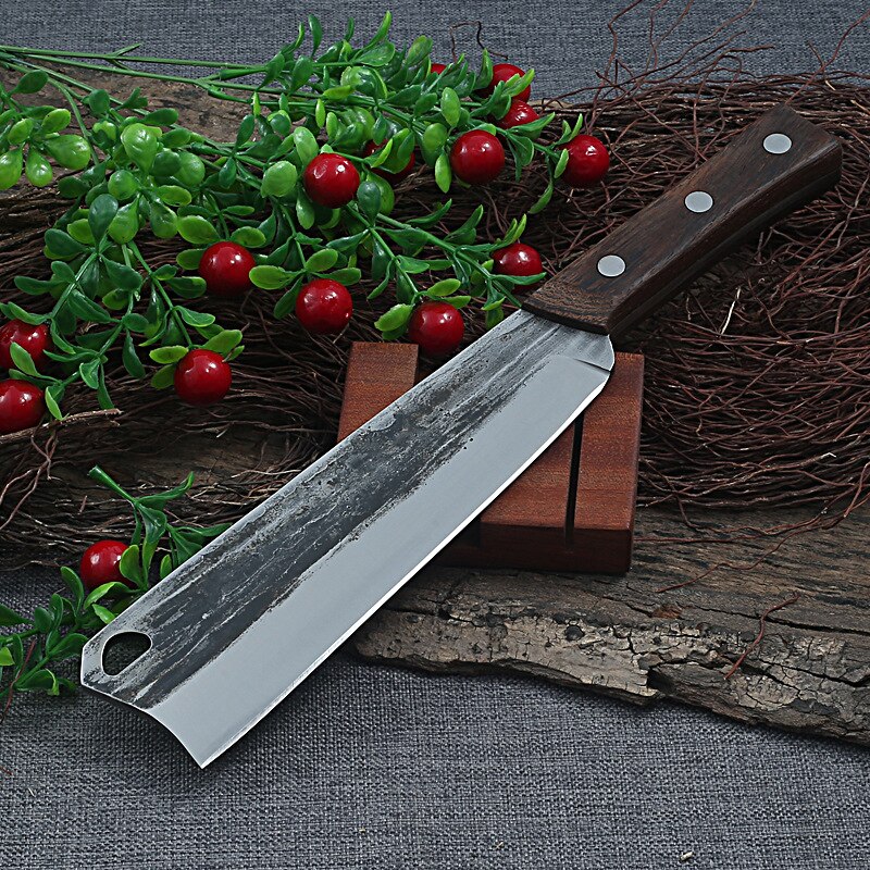Hand Forging Bone Chopping knife Kitchen Chef Knives Cleaver Cutting with Wood Handle Chinese Meat Knife Butcher Outdoors Tools: without cover
