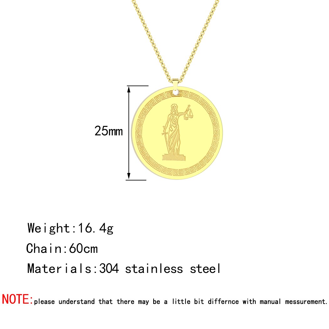 Colar de aço inoxidável colar de pingente de amuleto de medalha de mulher homem themis titaness da lei divina e da ordem deusa jóias