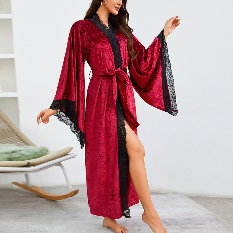 Blondekimono intimundertøy velourmorkåpe dame lang nattkjole nattøy bryllup brud fest loungewear nattøy