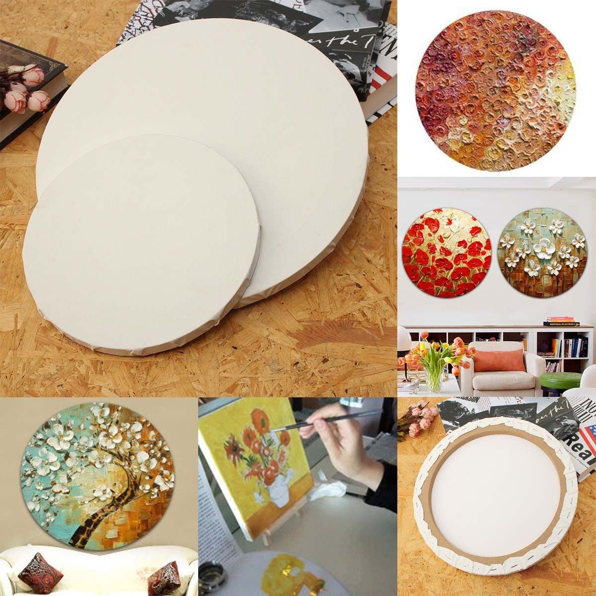 300mm Artist Round Oil Painting Frame Panels Canvas Blank White Cotton Acrylic Primed Home Decor Frame