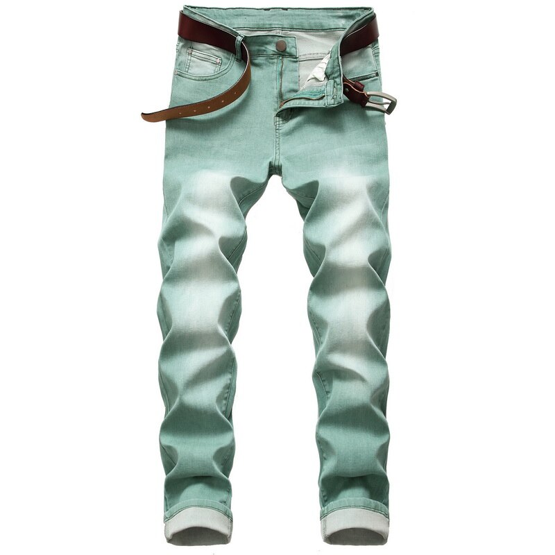 Høst vår herre ripped green street hip hop punk stretch sykkel jeans trendy hull rette denimbukser: 30 tommers usa størrelse