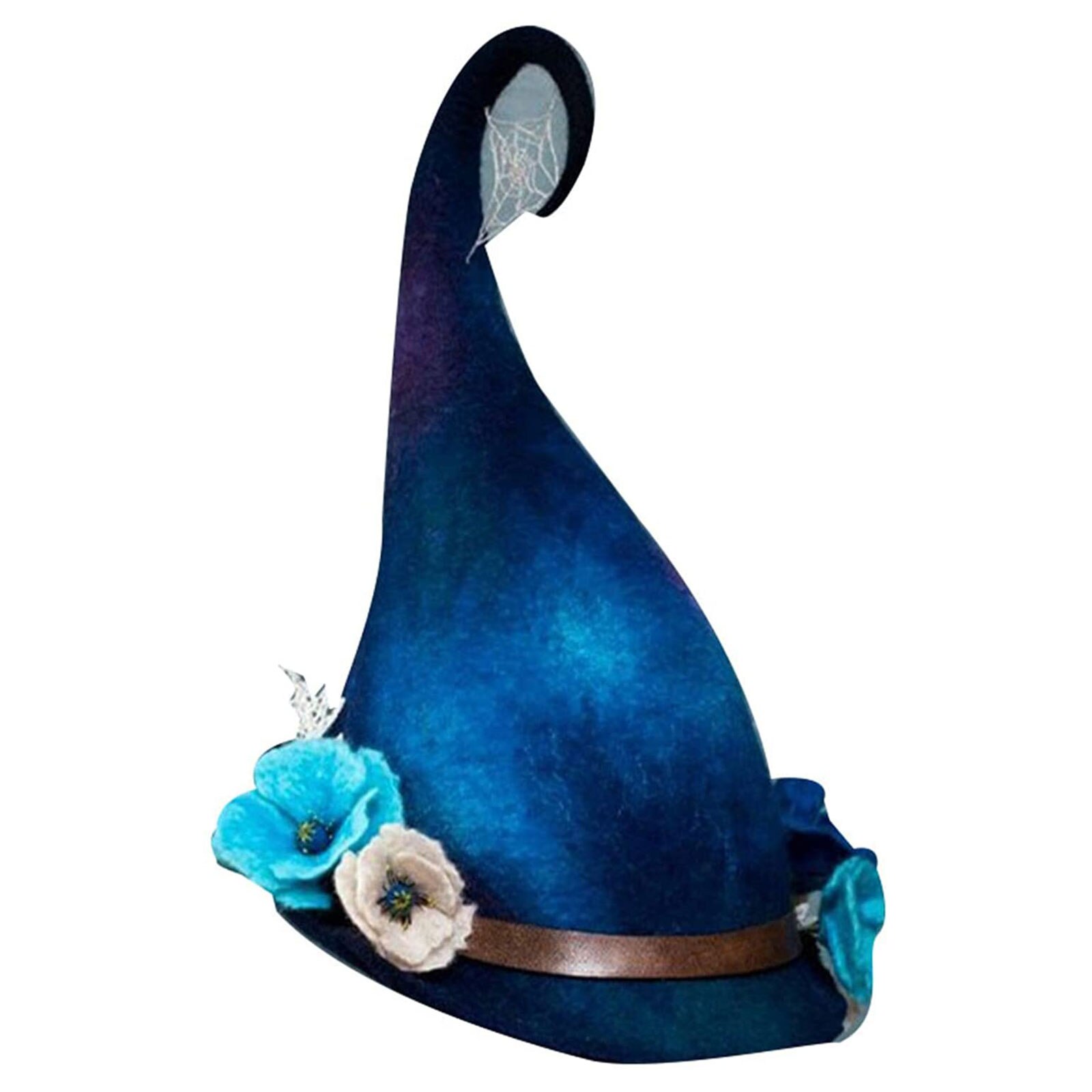Halloween Party Felt Witch Hat Handmade Witch Hat with Flowers for Women Party Cosplay Costume Accessories: Blue