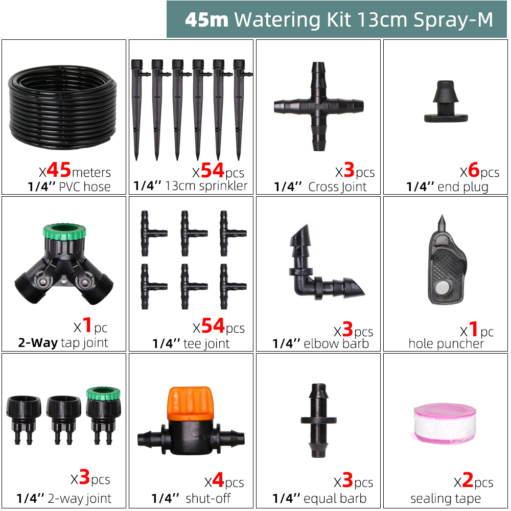 Drip Irrigation System 1/4" Hose 180 Degree Adjustable Sprinkler Kit 4-Way Garden Watering Inserting Ground Micro Flow Dripper: M