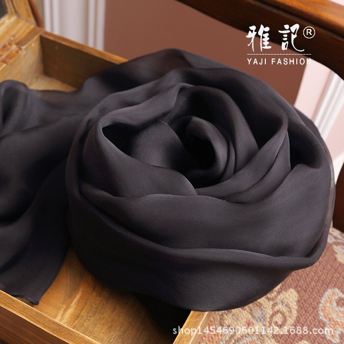Naturligt silketørklæde sort farve foulard femme silketørklæde kvinder tynde chiffon silketørklæder til damer solid: 135-135cm