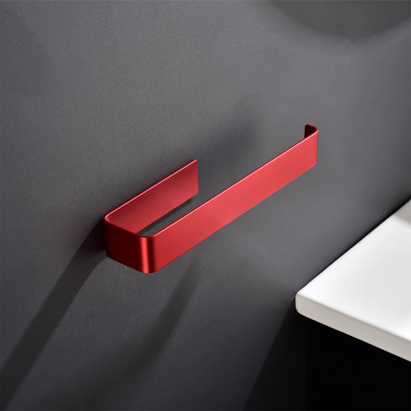 Aluminium Badezimmer Zubehör Sets 3M Band Wc Pinsel Halter Keramik Wc Rollen Papier Halter Rot Robe Haken Handtuch Halter: Towel Ring