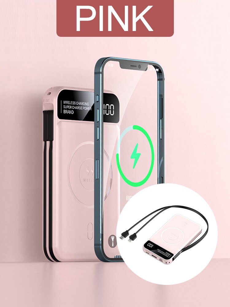 power bank10000mah telephone portable magsafe iphone 12 13 pro max wireless chargers charger carregador powerbank: Pink / 5000mAh