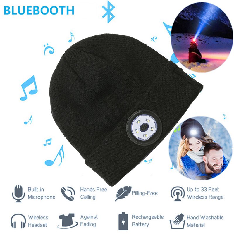 5.0 Bluetooth Gebreide Muts Outdoor Night Running Cap Night Vissen Led Lamp Verlichting Bluetooth Cap Jongen Meisje Bluetooth Kleine Hoed