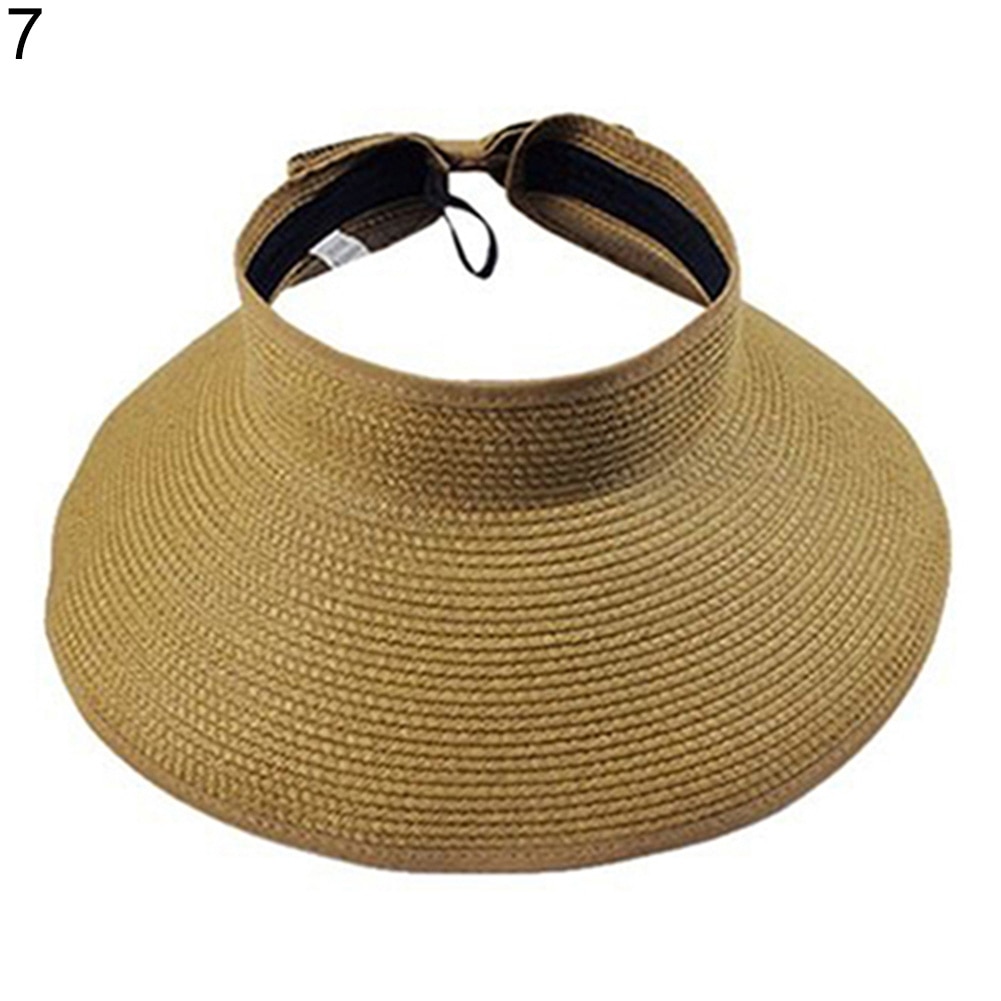 Women's Summer Wide Brim Roll Up Foldable Sun Beach Straw Braid Visor Sun Hat: Hot Pink