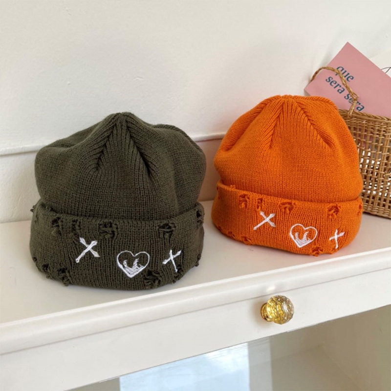 Gorro de lana de punto Flexible con agujeros rotos, cálido, diario, invierno salvaje