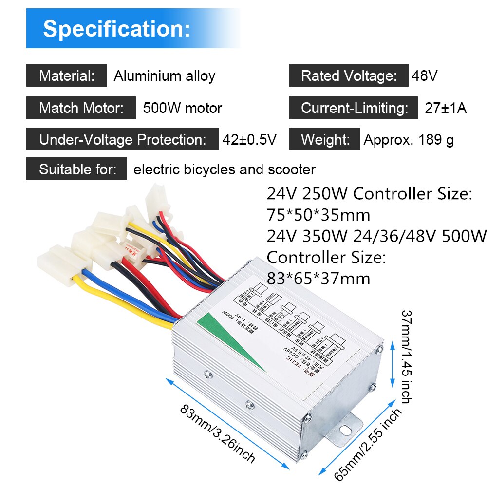 24V/36V/48V 250/350/500W DC Electric Bike Motor Brushed Controller Box for Electric Bicycle Scooter E-bike Controller Accessory