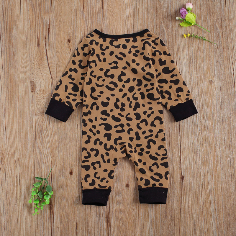 Wallarenear 0-18M Pasgeboren Peuter Baby Boy Jumpsuit Camouflage Luipaard Print O-hals Lange Mouwen Diagonale Rits Romper